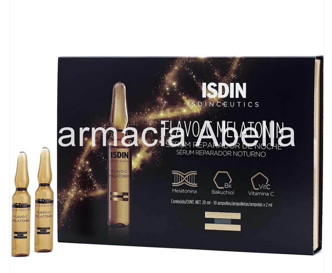 Isdin flavo-C melatonina serum reparador noche 10 ampollas de 2 ml - Imagen 1